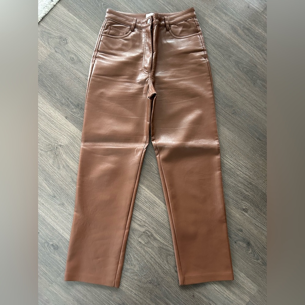 Wilfred Aritzia Brown Leather Pants, Size 6